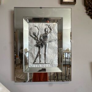 Vintage Framed Ballerina Dancer Duet Wall Art Silver Tone 3D Relief Sculpture